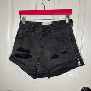One Teaspoon Bkack High Waisted Distressed Short Sz 26 Grunge Skater Festival